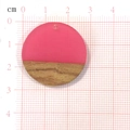 Pink resin and wood circular geometric pendant for DIY earring jewelry making, 3cm size - Rose Red Round Patchwork Style (C197)