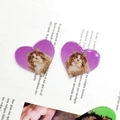Acryl hartvormige hanger met kattenpatroon voor DIY-sieraden en oorbellen - Paarse kat