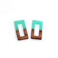 Geometric hollow wood and mint green resin rectangular pendants for DIY vintage jewelry - Green Hollow Rectangular