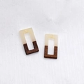 Detail of geometric resin and wood rectangular pendant for jewelry making - Frosted Clear Hollow Rectangular