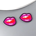 Close-up of pink acrylic pop art lip charms with white teeth for DIY jewelry making - Pink Lips