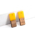 Pair of yellow resin and wood rectangular geometric pendants for DIY jewelry making - Yellow Rectangle