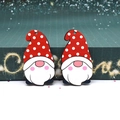 Two Christmas gnome wooden pendants with red polka dot hats on festive starry background - Gnome with Polka Dot Hat (14)