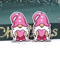Detail of two pink gnome wooden charms with heart hats and white beards on table - Gnome with Pink Heart Hat (15)