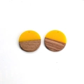 Circular DIY pendant charm in yellow resin and natural brown wood joinery - Yellow Round Patchwork Style (C197)