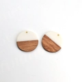 Circular wood and white resin patchwork pendant for DIY earring jewelry making - White Round Patchwork Style (C197)