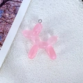 DIY translucent pink resin balloon dog pendant charm with metal ring for keychains - Pink