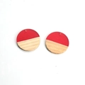 Rode hars en natuurlijk hout cirkelvormige bedeltjes voor DIY-sieraden maken - Rode Ronde Patchwork Stijl (C197)