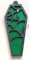 Gothic coffin pendant with emerald green geometric patterns for DIY Halloween jewelry - Green Spider Web
