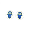 Coppia di cabochon in vetro Malocchio e Mano di Fatima per creazione di gioielli - Mano di Fatima blu e gialla (1) / Confezione da 10