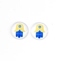 Coppia di ciondoli Hamsa Malocchio in vetro con motivi blu e gialli per gioielli fai da te - Stile Mano di Fatima Giallo (17)