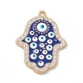 Ciondolo Mano di Fatima dorata con smalto Evil Eye blu scuro e strass bianchi - Occhio Blu Bianco Oro