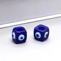 Macro shot of two dark blue square evil eye resin beads for DIY jewelry making accessories - N315 / Dark Blue Eye