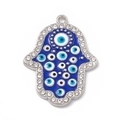 Ciondolo Mano di Fatima in smalto blu con malocchio e bordo in strass scintillanti - Occhio Blu Bianco Argento