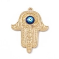 Ciondolo mano di fatima dorata con malocchio per gioielli fai da te e collane - Mano Lunga Blu Scuro Oro