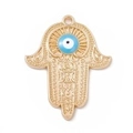 Ciondolo Mano di Fatima dorato con smalto Evil Eye blu e motivi in rilievo strutturati - Mano Lunga Blu Chiaro Oro