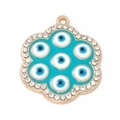 Ciondolo a fiore dorato con motivi occhio blu e strass scintillanti per gioielli fai-da-te - Fiore a Sei Petali Occhio Blu Chiaro