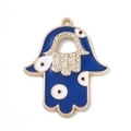 Ciondolo Mano di Fatima blu con occhio greco e cristalli per gioielli fai-da-te - Mano con Occhio Maculato Blu Scuro