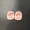 Lindos colgantes de resina rosa de videoconsola con oso y conejo para joyería DIY - Rosa