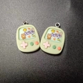Pair of light green resin retro handheld game console pendants with cute animal prints - Green