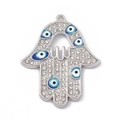 Ciondolo Mano di Fatima argento con occhio blu e cristalli per creazione gioielli - Mano Maculata Blu Scuro Diamante Argento
