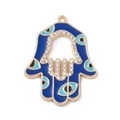 Ciondolo Mano di Fatima dorato con smalto blu e malocchio per gioielli fai da te - Mano Blu Scuro Irregolare