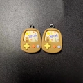 Pair of brown resin retro mini game console pendants with pixel art bear for DIY jewelry - Brown