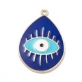 Ciondolo Evil Eye a goccia in smalto blu scuro con ciglia dorate per gioielli fai-da-te - Goccia D'Acqua Blu Oro