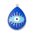 Ciondolo malocchio blu a goccia in smalto e lega per creazione gioielli fai da te - Goccia D'Acqua Blu Argento