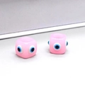 Perles cubes en résine rose œil du diable avec trou central pour bijoux et boucles - N315 / Yeux Roses