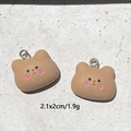 Set of two light brown resin bear charms with silver rings for DIY jewelry making - F312 / Brown Bear Head
