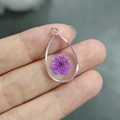 Silver teardrop resin charm with real purple dried flower for DIY jewelry making - Purple Flower