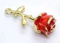 Ciondolo rosa in smalto rosso e oro con anello per creazione di gioielli DIY - Rosa Rossa