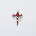 Gothic punk liquid metal cross pendant with red enamel inlay on a clean white background - Silver-Red Cross