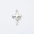 Detailed view of punk alloy flame cross pendant with white enamel and silver finish - Silver White Cross