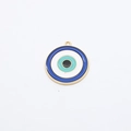 Blue Turkish evil eye pendant with gold alloy frame for DIY jewelry and necklaces - Dark Blue Round