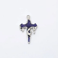 Detailed view of punk style silver cross pendant with fluid blue enamel inlay - Silver-Blue Cross
