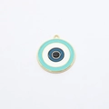 Detail of Turkish Evil Eye pendant with turquoise enamel and gold metal frame for DIY jewelry - Sky Blue Round