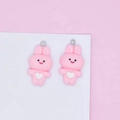 Set of two cute pink resin rabbit charms with white heart for DIY jewelry making - Pink Rabbit White Heart