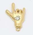 Gold-plated hand gesture charm with sparkling zircon inlay for DIY jewelry design - Rhinestone I Love You Gesture / Gold