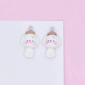Two cute white resin dog charms with brown berets and silver metal rings for DIY jewelry - Dog