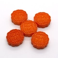 Five orange resin mooncake pendants with floral relief and metal rings for DIY jewelry - Mooncake (F379)