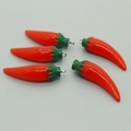 Set of five realistic red resin chili pendants with green stems and silver metal rings - Red Chili With Green Leaf