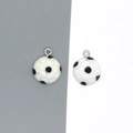 Mini resin soccer ball charms with silver rings for DIY jewelry and keychain making - Soccer Style