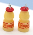 Detail of 3D resin drink bottle pendants with red caps and silver metal hooks - HAPPY Style / Red