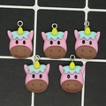 Lot de 5 pendentifs licorne en résine avec anneaux métalliques pour création bijoux - Vache Rose Violette