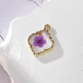 Handmade resin pendant with purple dried flower and gold foil in alloy frame - Purple Floral
