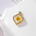 Handmade dried yellow flower resin pendant with wavy gold alloy frame for jewelry DIY - Yellow Floral