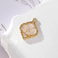 Handmade gold foil resin flower pendant with white dried floral and wavy alloy edge - White Floral