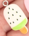 Watermelon-style popsicle resin pendant in pink and green with silver metal loop - White